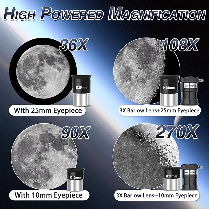 Telescope, 90mm Aperture 900mm Astronomical Refractor Telescope for Adults High Powered - Multi-Coated Professional Telescopes for Astronomy Beginners with AZ Mount, Portable Carry Bag, Phone Adapter