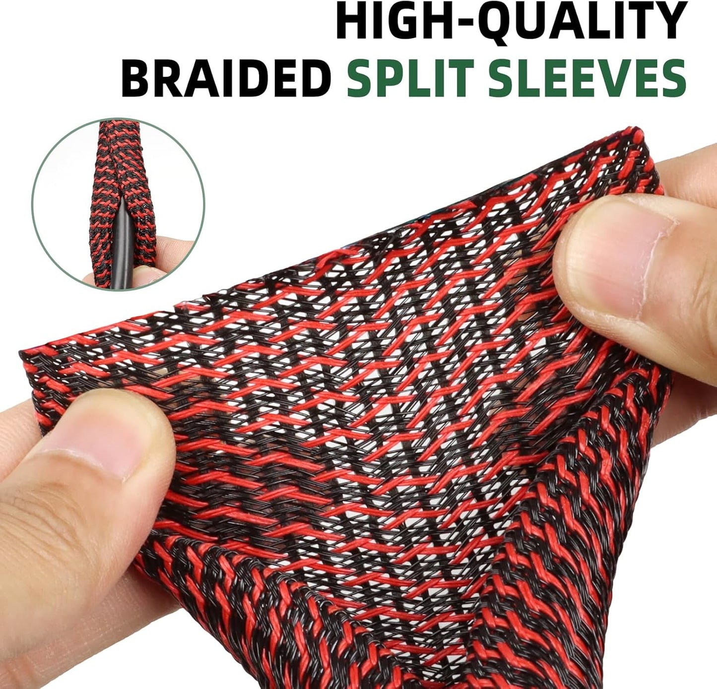 Split Wire Loom Tubing, Cable Protector Sleeve, Braided Cable Management for TV/Computer/Home Theater/Engine Bay, Cord Protectors from Pets No Chew (Red and Black, 3/4"-25ft)
