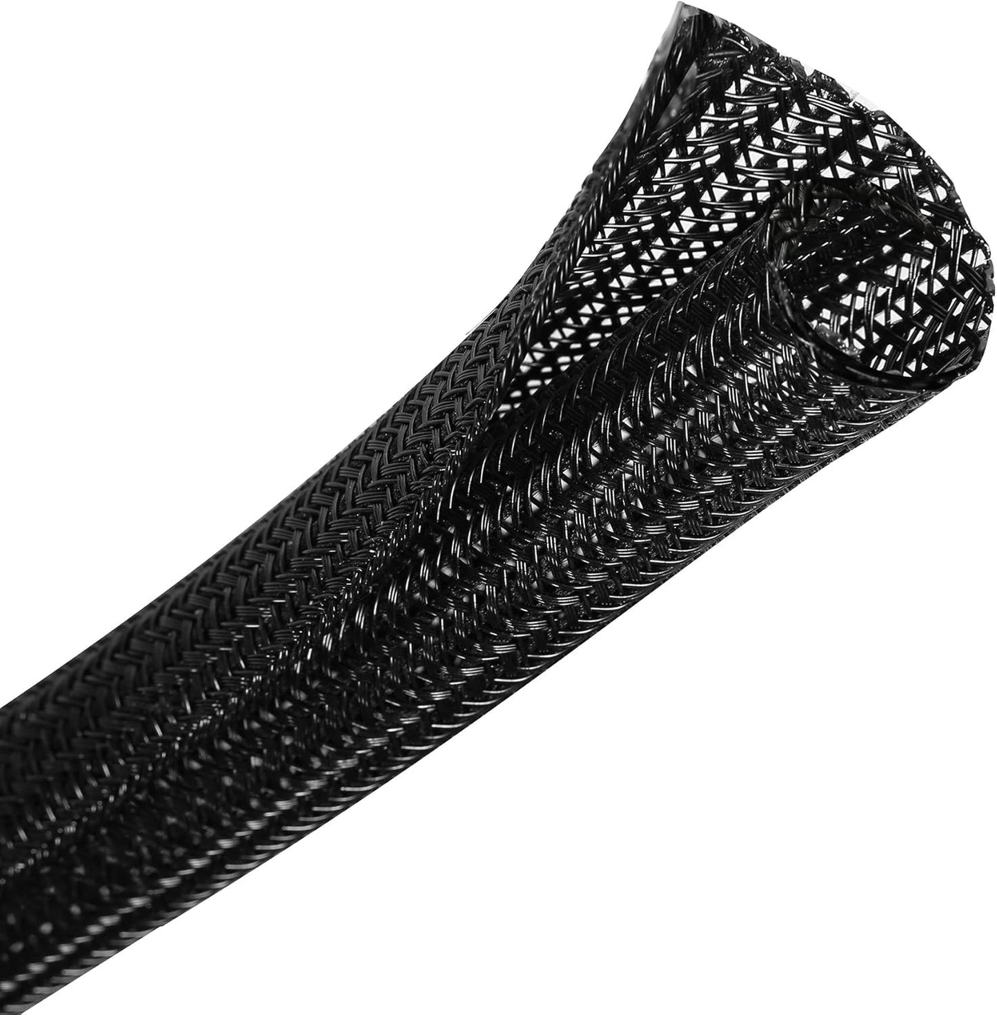 CrocSee 10ft - 1/4 inch Braided Cable Management Sleeve Cord Protector - Self-Wrapping Split Wire Loom for TV/Computer/Home Theater/Engine Bay - Black