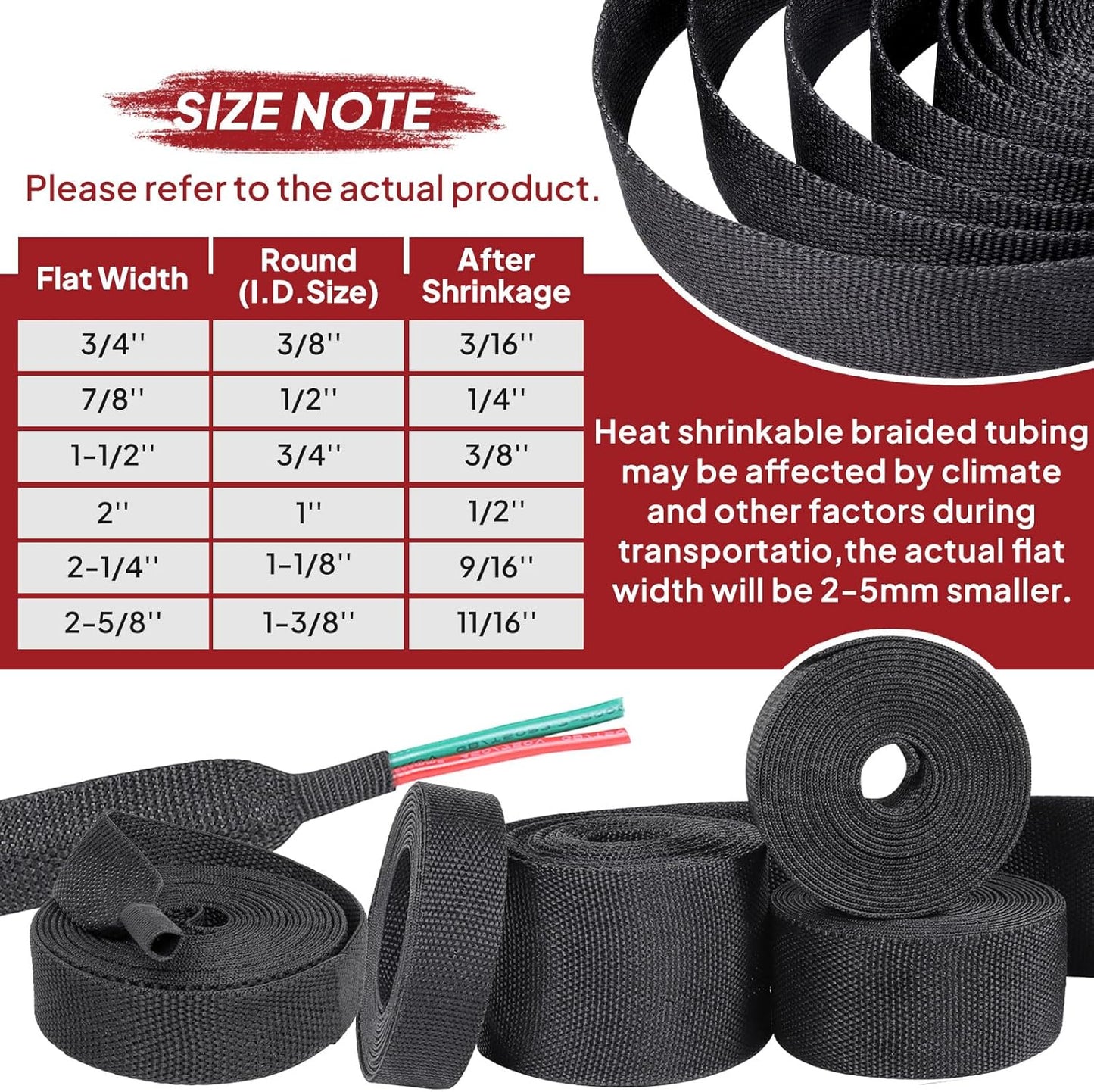 Heat Shrink Wire Loom 2:1 Shrinkable Braided Cable Sleeve 2 Inch ID-18ft Abrasion Protection Flexibility Fabric Wiring Harness Cover Sheath