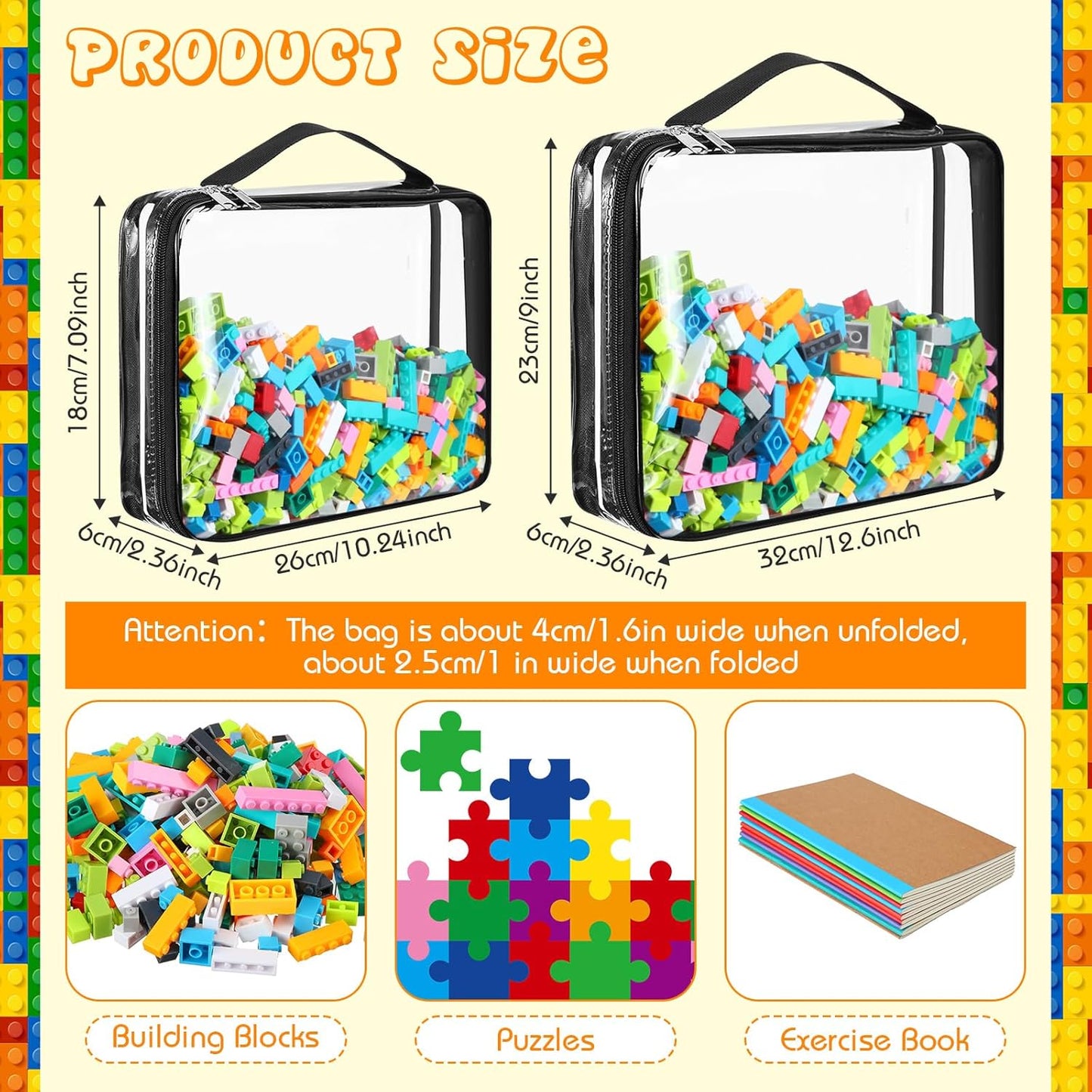 Sanwuta 6 Packs Toy Storage Bags, PVC Organizing Case Bags with Zipper, Waterproof Toy Container for Board Games, Building Blocks, Puzzles, Small Toys and Kids Books(Large, Small,Clear)