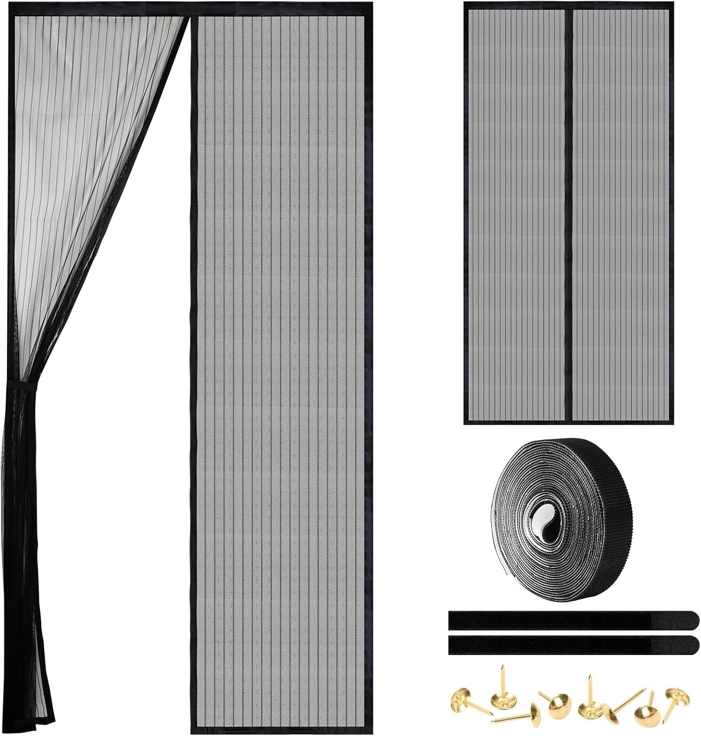 Magnetic Screen Door - Self Sealing, Heavy Duty, Hands Free Mesh Partition Keeps Bugs Out Let Breeze in- Pet and Kid Friendly - Keep Open Feature (Black, Fit Door Size 30 x 80 Inch)