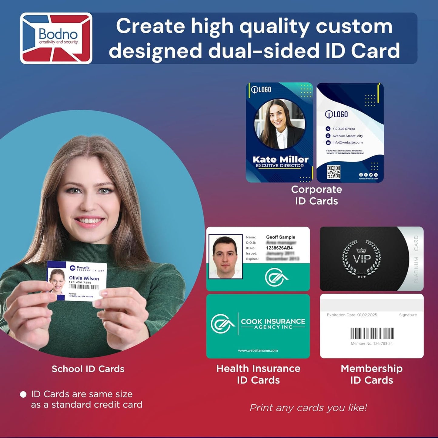 Bodno Magicard 400X Dual Sided ID Card Printer & Complete Supplies Package ID Software - Silver Edition