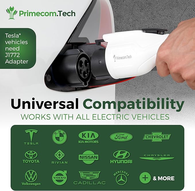 PRIMECOM Level 2 Electric Vehicle (EV) Charger (220V / 240Volt, 16Amp) Portable EVSE Smart Electric Car Charger, 30', 40', and 50 Feet Lengths (NEMA 6-20P, 40 Feet)