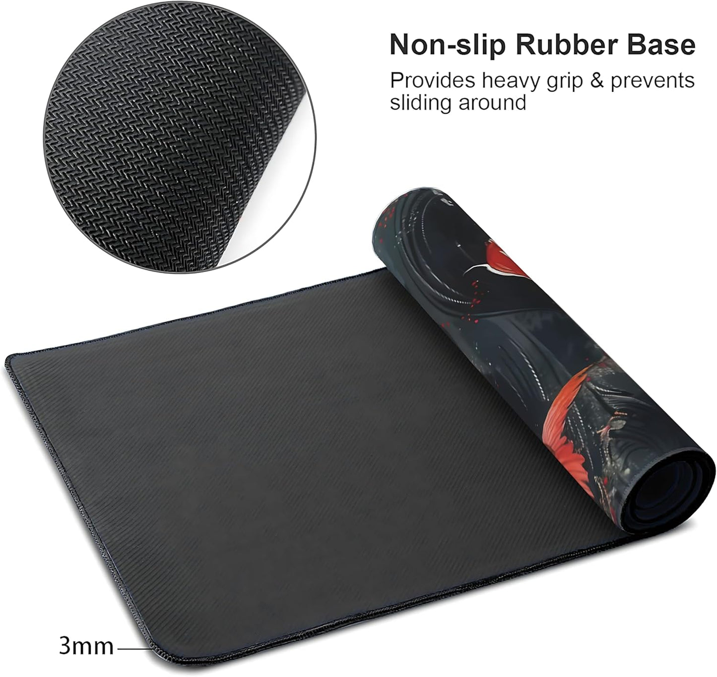 Koi Fish Large Mouse Pad,Gaming Keyboard Desk Pad,Extended Mouse Mat Non-Slip Rubber Base with Stitched Edges for Office Game Home XL 31.5"x11.8"