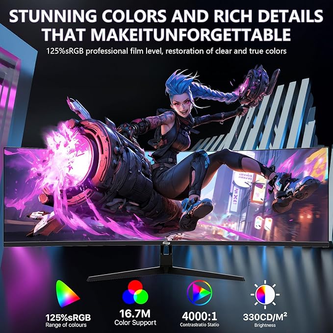 49 Inch Curved Ultrawide Gaming Monitor, 5K Computer Monitor(5210x1440P), 165Hz, 1500R HDR10, 32:9, AMD FreeSync, 125% sRGB, Built-in Speakers, HDMI/DP VESA100*100mm