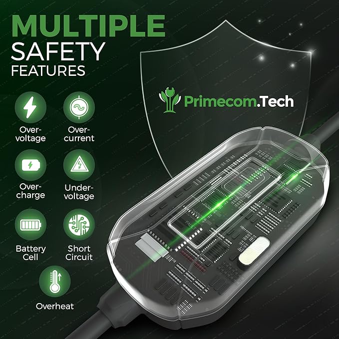 PRIMECOM Level 2 Electric Vehicle (EV) Charger (220V / 240Volt, 16Amp) Portable EVSE Smart Electric Car Charger, 30', 40', and 50 Feet Lengths (NEMA L6-30P, 40 Feet)