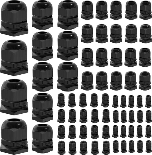 Joinfworld 72pcs Cable Glands Kit Waterproof Strain Relief Cord Connector Grip Weatherproof Cable Pass Through PG7 1/4" 1/2" 3/4" 1" NPT Wire Grommet