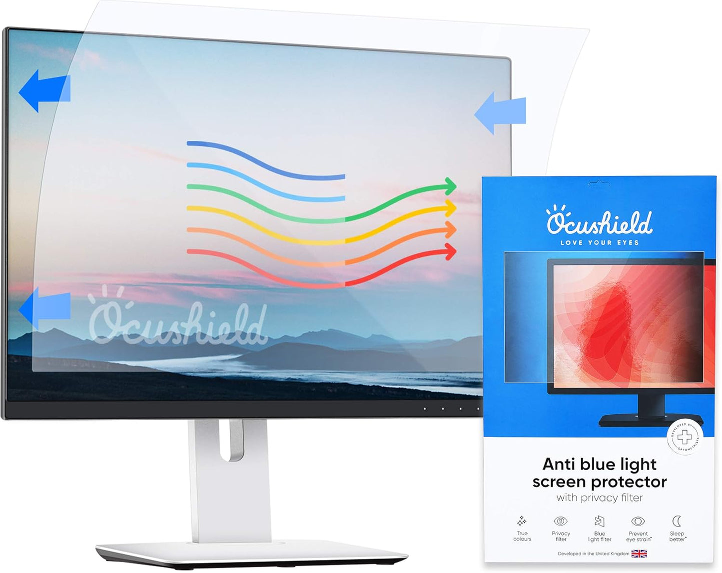 Ocushield 23" Premium Blue Light Screen Protector with Privacy Filter for Laptops and Computer Monitors - Anti-Glare - Easy Install - Anti-Fatigue (510 x 287 mm)