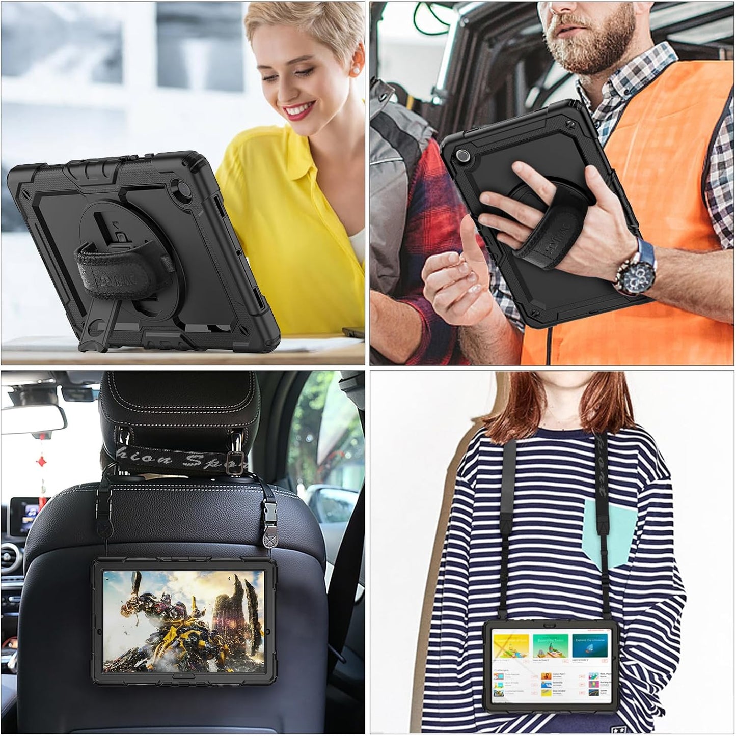 SEYMAC stock Case for Samsung Galaxy Tab A9+ Plus 11'', Full-Body Drop Protection Case with Screen Protector Pencil Holder [360° Rotating Hand Strap] &Stand, Black