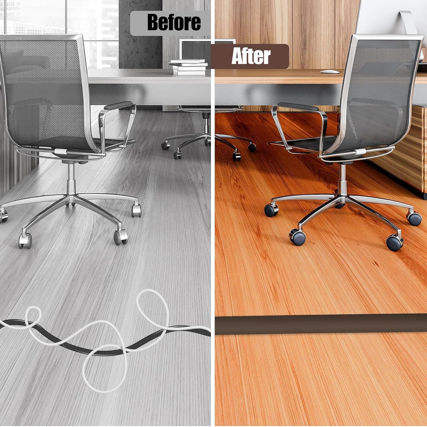 Floor Cord Cover Cable Cavity Self Adhesive Cord Hider Floor 10FT Floor Cable Management Power Cord Protector Floor Electric Cord Covers for Offices, Gym, Exhibitions (CoffeeBrown, 0.78" x 10')