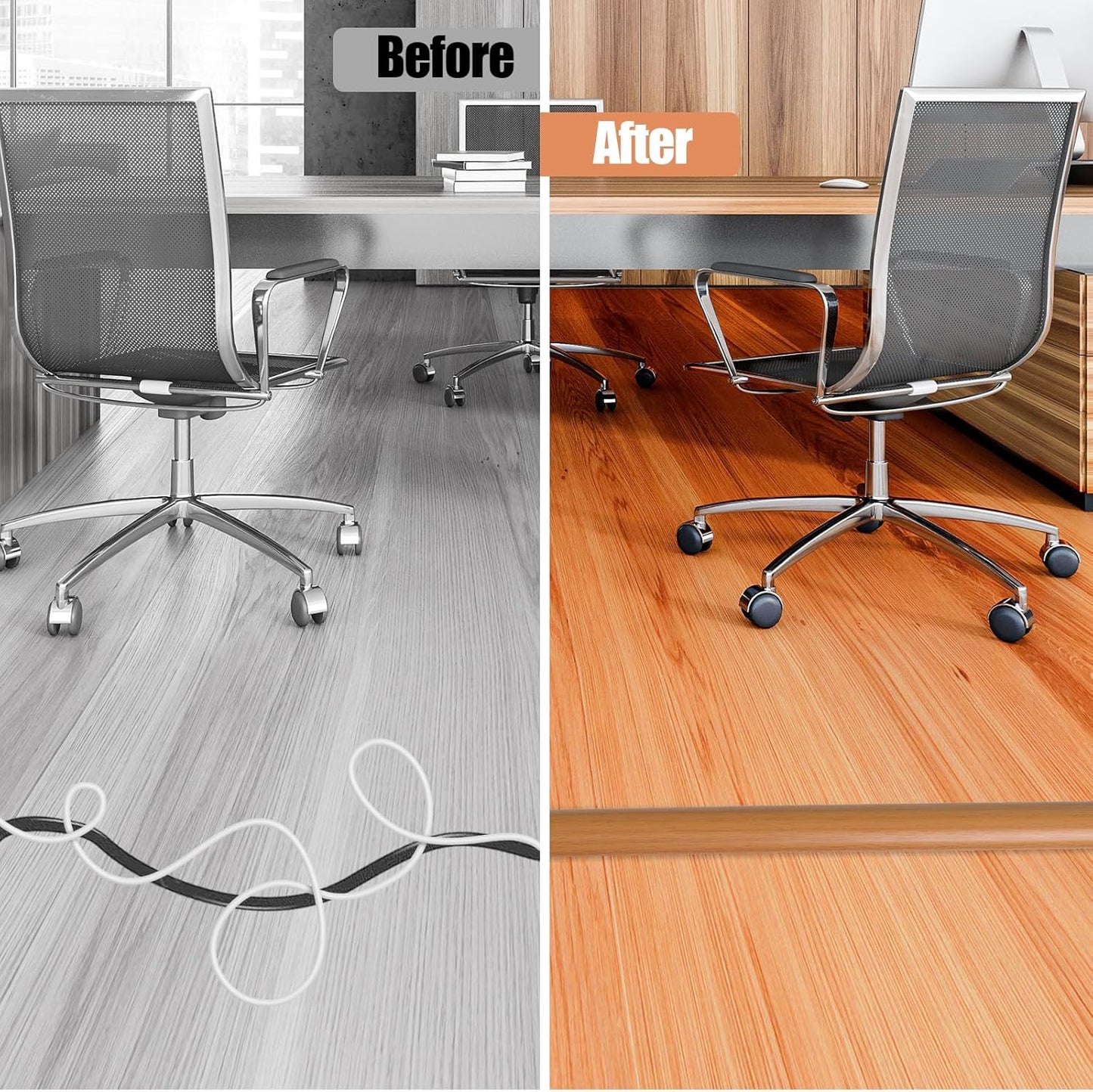 Floor Cord Cover Cavity 0.8"x0.37" Self Adhesive Cord Hider, 3.3FT Low Profile Cable Management, Extension Strip Protector for Wires, Prevent Cable Trips for Offices, Gyms, Exhibitions (Brown Wood)