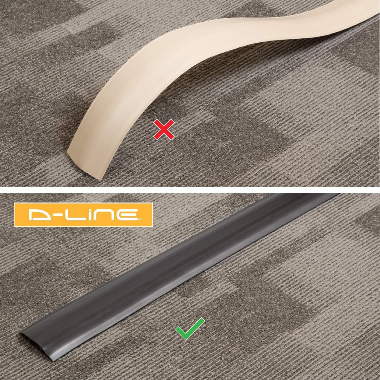 D-Line 30ft Floor Cord Cover, Made in USA Linkable Cable Protector, Hide Extension Cords, Protect Cords, Prevent Cable Trips, Cord Hider, Heavy Duty - Cord Cavity = 0.56" (W) x 0.35" (H) - Black