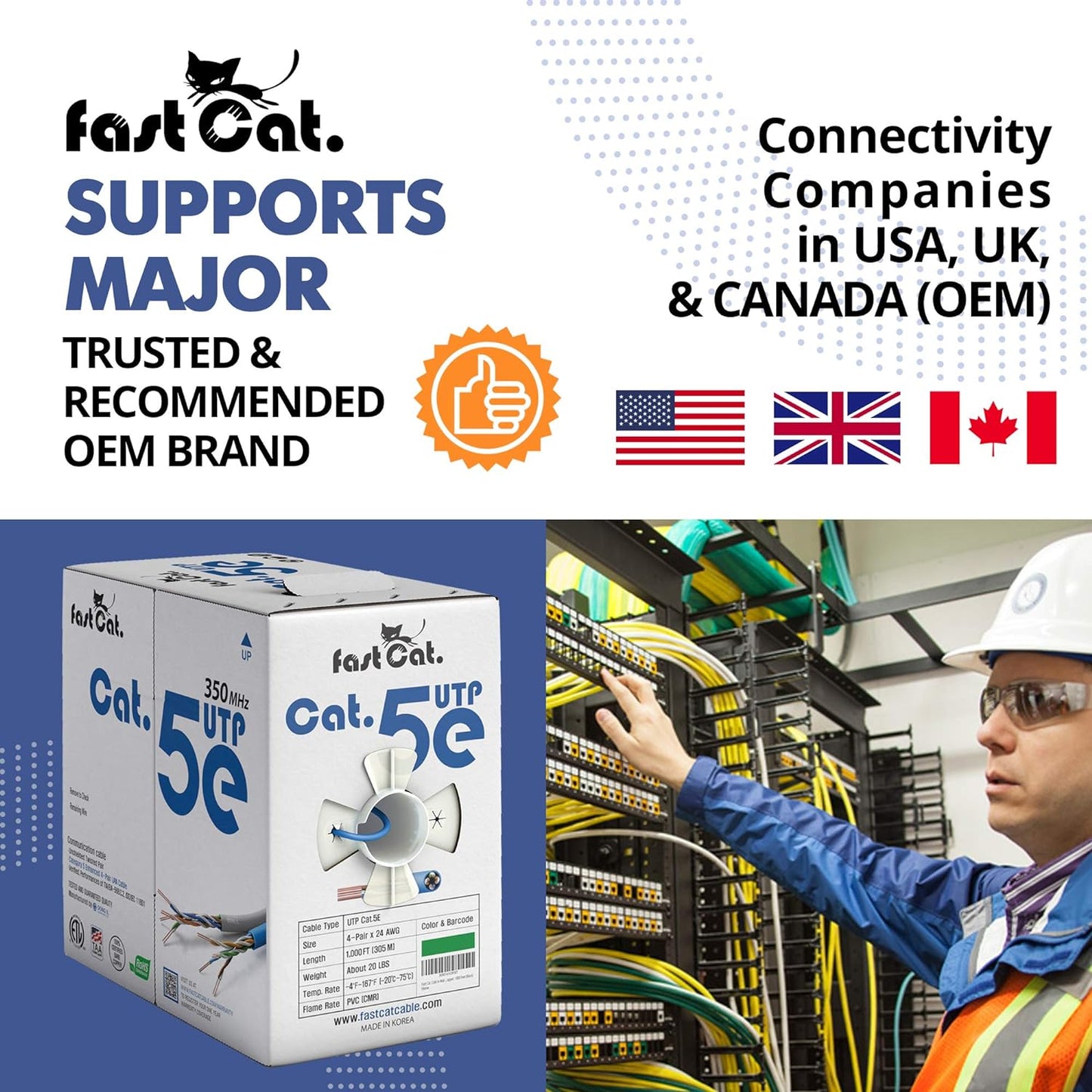 fast Cat. Cat5e Ethernet Cable 1000ft - 24 AWG, CMR, Insulated Bare Copper Wire Cat 5 ethernet Cable with FastReel - 350MHZ / Gigabit Speed UTP Cable Cat5e - CMR (Orange)