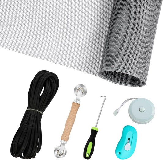 Windows Screen Replacement and Screen Door Repair Kit, 6Pcs Window Screen Fiberglass Mesh Kit - Window Screen & Screen Door Mesh & Screen Porch Repair Kit (Gray, 48" x 118")