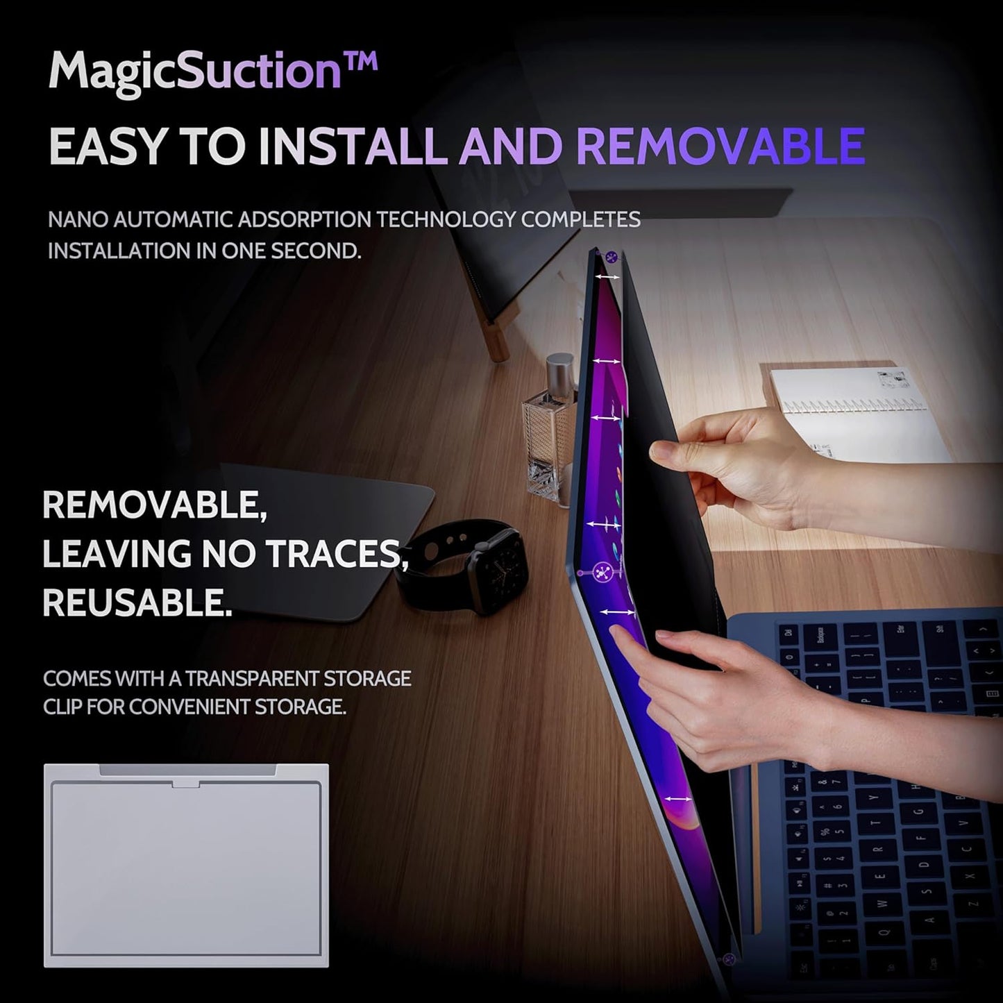 Privacy Screen for 12.4 Inch Surface Laptop Go 3/2/1, MagicSuction™ Removable Anti Spy Black Protector, Glare Blue Light Filter for Microsoft Laptop Computer Monitor