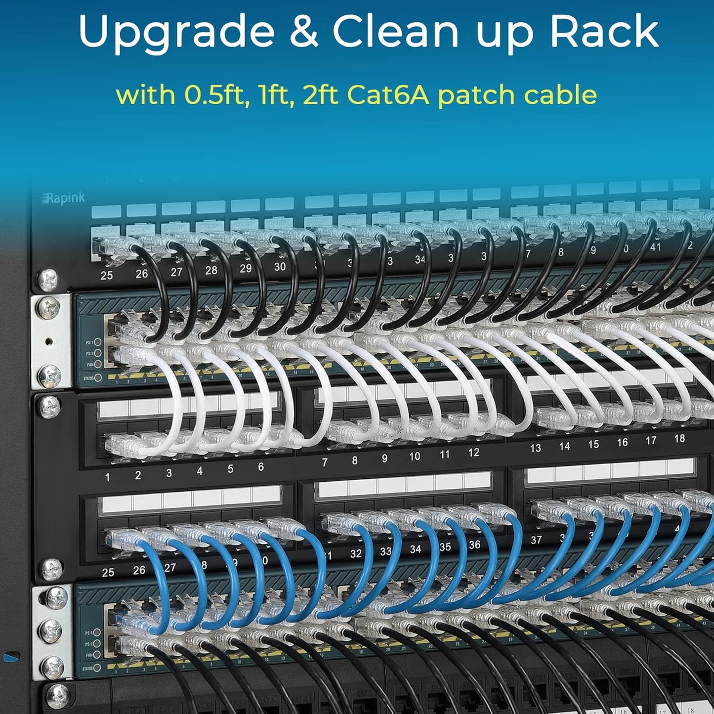 Rapink Patch Cables Cat6/ Cat6a 5ft (24 Pack) Slim, Cat6a Ethernet Patch Cable 50G Support, Snagless Cat 6 Patch Cable for Patch Panel to Switch, Flexiable Cat6 Ethernet Cable Yellow