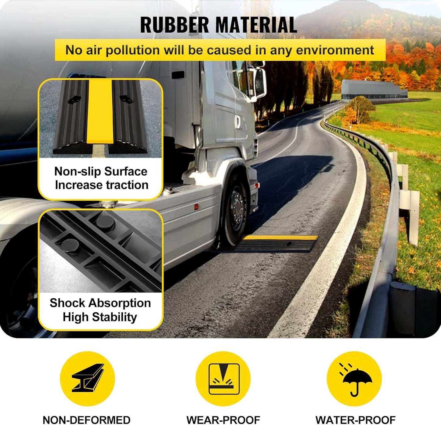 Happybuy 4 Pack of 1-Channel Rubber Cable Protector Ramps Heavy Duty 18000Lbs Load Capacity Cable Wire Cord Cover Ramp Speed Bump Driveway Hose Cable Ramp Protective Cover
