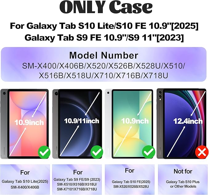 Case for Samsung Galaxy Tab S10 Lite/ S10 FE / S9 FE 10.9 Inch / S9 11'' 5G Protective with Screen Protector/Pen Holder/Hand Strap, Heavy Duty Shockproof Tablet Cover for S10 Lite, Blue