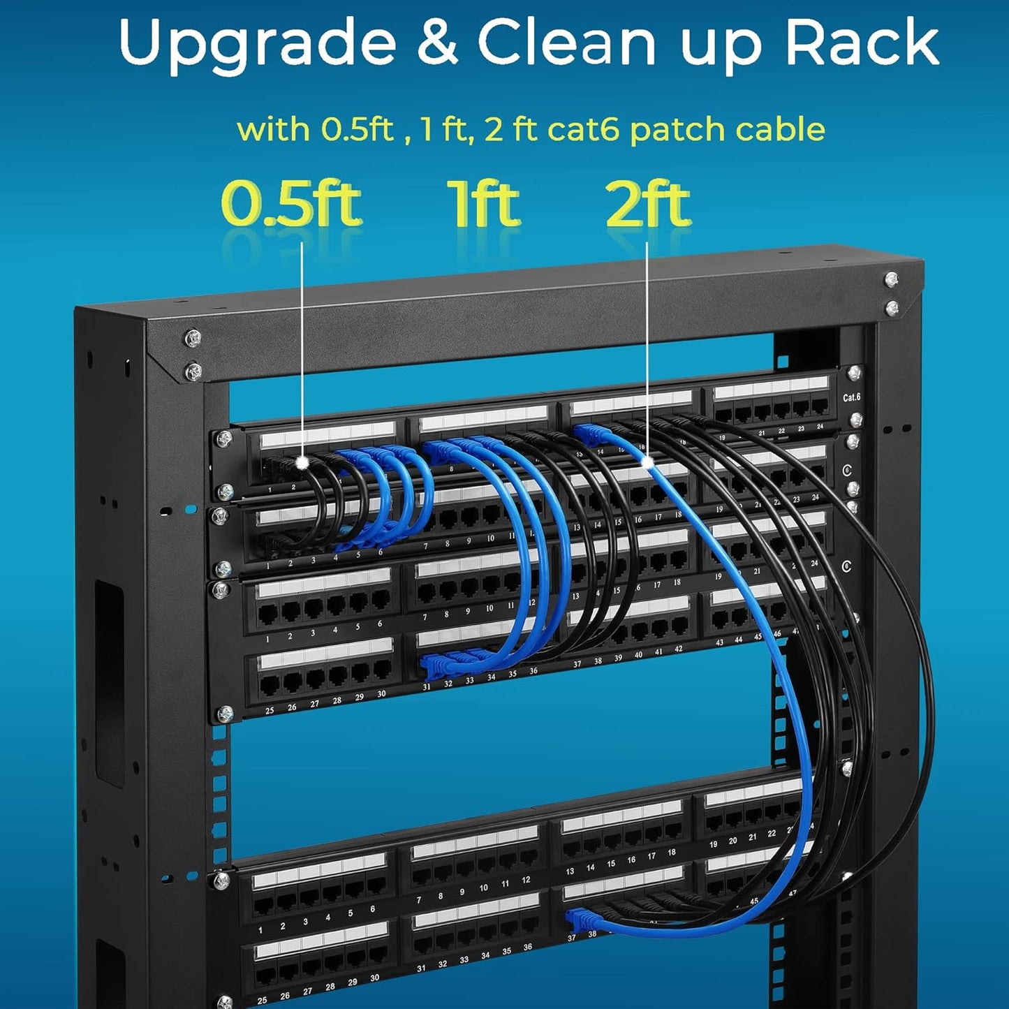 Rapink Patch Cables Cat6 3ft (24 Pack), Ethernet Patch Cable 10G Support, Cat 6 Patch Cable for Patch Panel to Switch, Flexiable Cat 6 Ethernet Cable with Gold Plated Black