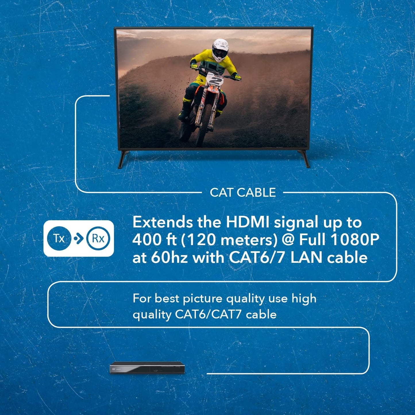 OREI 1080P 1x8 HDMI over Ethernet Extender Splitter CAT6/7 Over Cable Full HD with IR Remote EDID Management - Up to 400 Ft - Low Latency - Full Support, 1x8 upto 395 FT (HD-EX108)