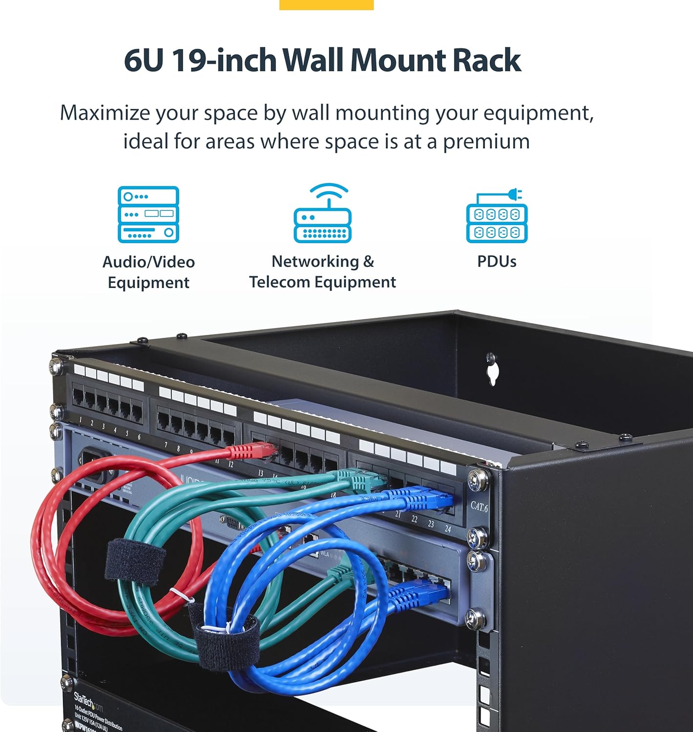 StarTech.com 6U Wall Mount Network Rack - 14 Inch Deep (Low Profile) - 19" Patch Panel Bracket for Shallow Server and IT Equipment, Network Switches - 44lbs/20kg Weight Capacity, Black (WALLMOUNT6)