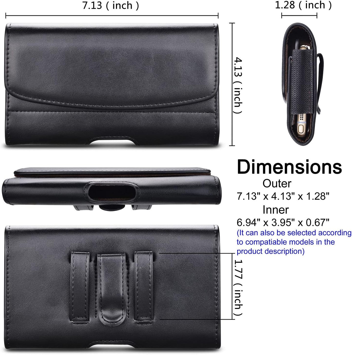 Phone Holster for iPhone 16 15 14 Pro Max 13 12 11 XR X XS SE 8 Plus 7 Plus 6s 6 Nylon Cell Phone Pouch Belt Holder Carrying Case with Belt Clip Loops,Black