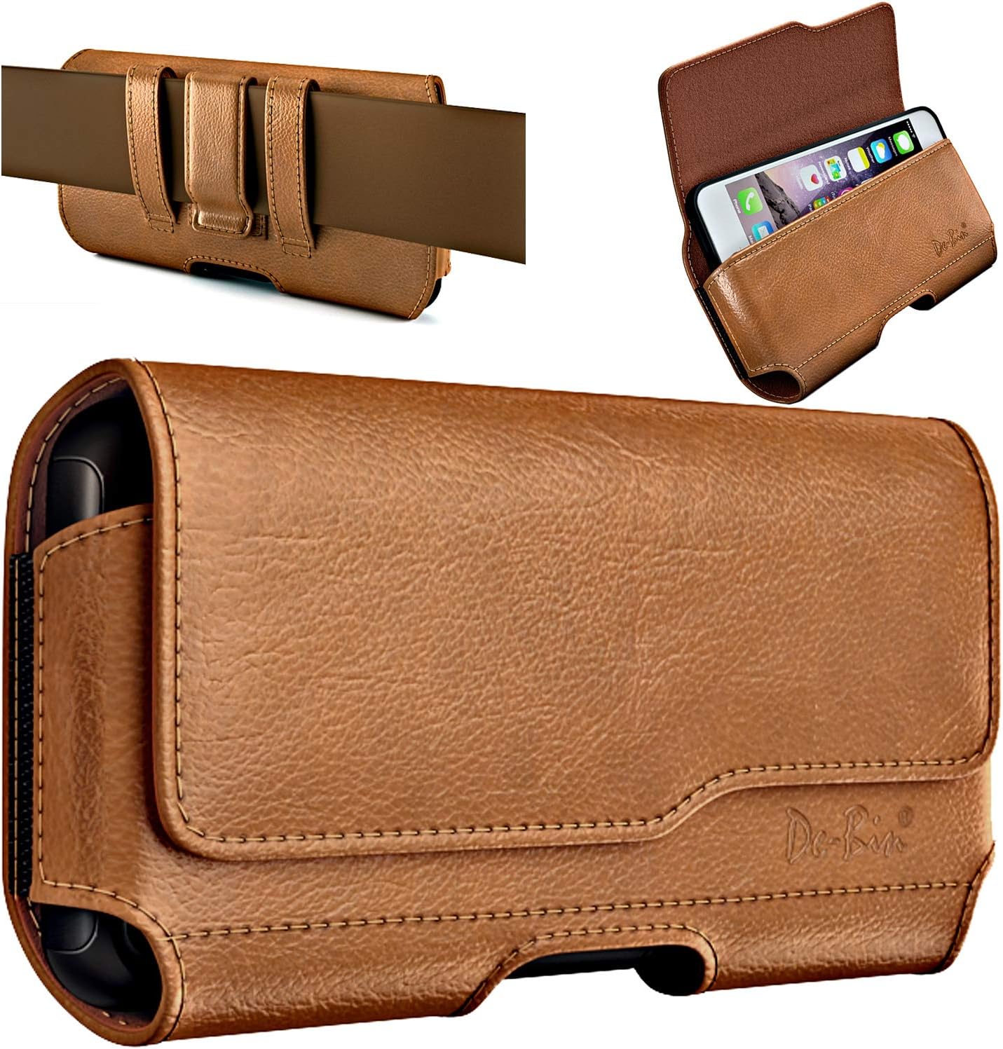 DeBin Case for Large iPhone Plus, Pro Max Cell Phones, Samsung Galaxy S24+ Plus 5G to S10+ Plus Smartphones – Cellphone Belt Holder Clip Holster Carry Pouch Man Women (Fits Phone with Case on) Brown
