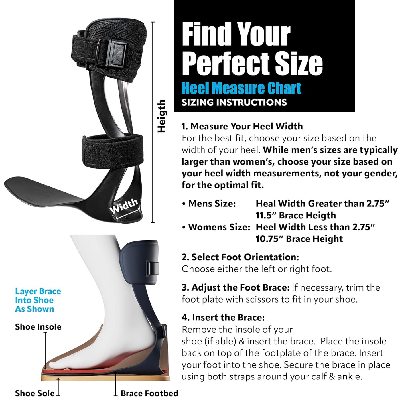 Brace On AFO S-Type - Drop Foot Stabilizer Brace, Moldable, Trimmable, Lightweight Polyethylene, for Women, AFO Brace, Boot for Injured Foot, Women, Left