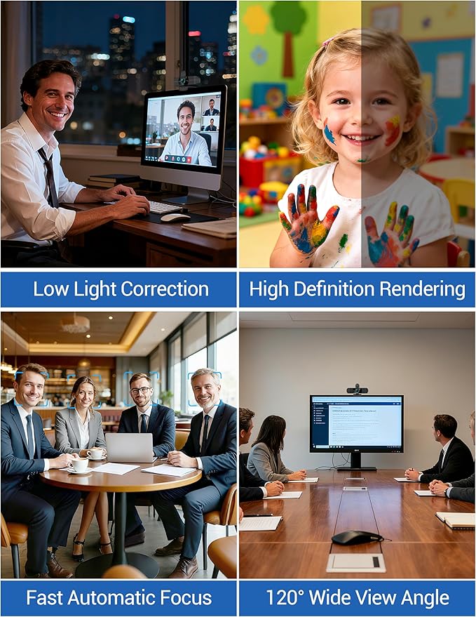 RUWBY QHD 2K Webcam with Built-in Dual Mics, Wide-Angle Lens, Privacy Cover, Tripod Stand, Autofocus PC Camera, Plug and Play for Desktop Computer or Laptop
