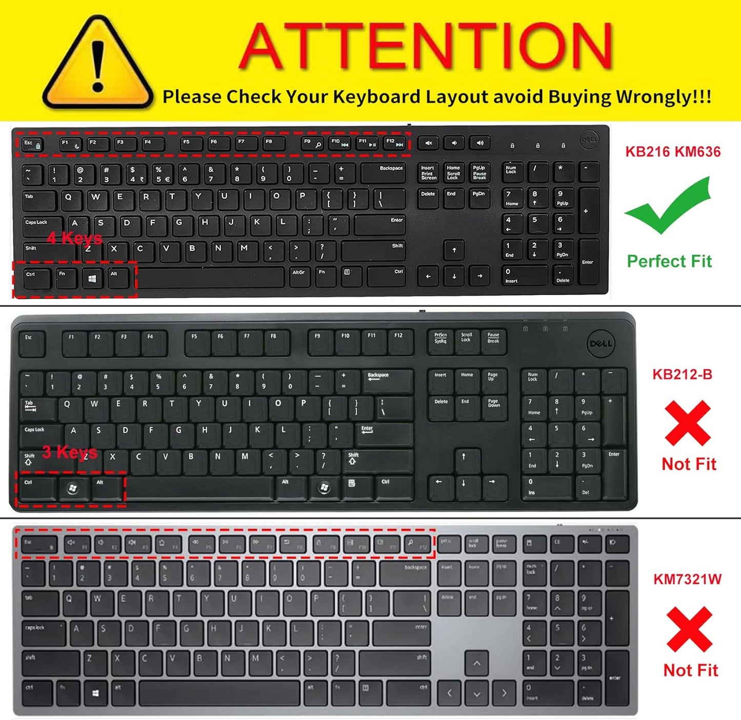 Keyboard Cover for Dell KB216 KB216b KB216t KB216d KB216p Wired & KM636 & Dell Optiplex 5250 3050 3240 5460 7450 7050 & Dell Inspiron AIO 3475/3670/3477 All-in one Desktop Keyboard Protector -Clear