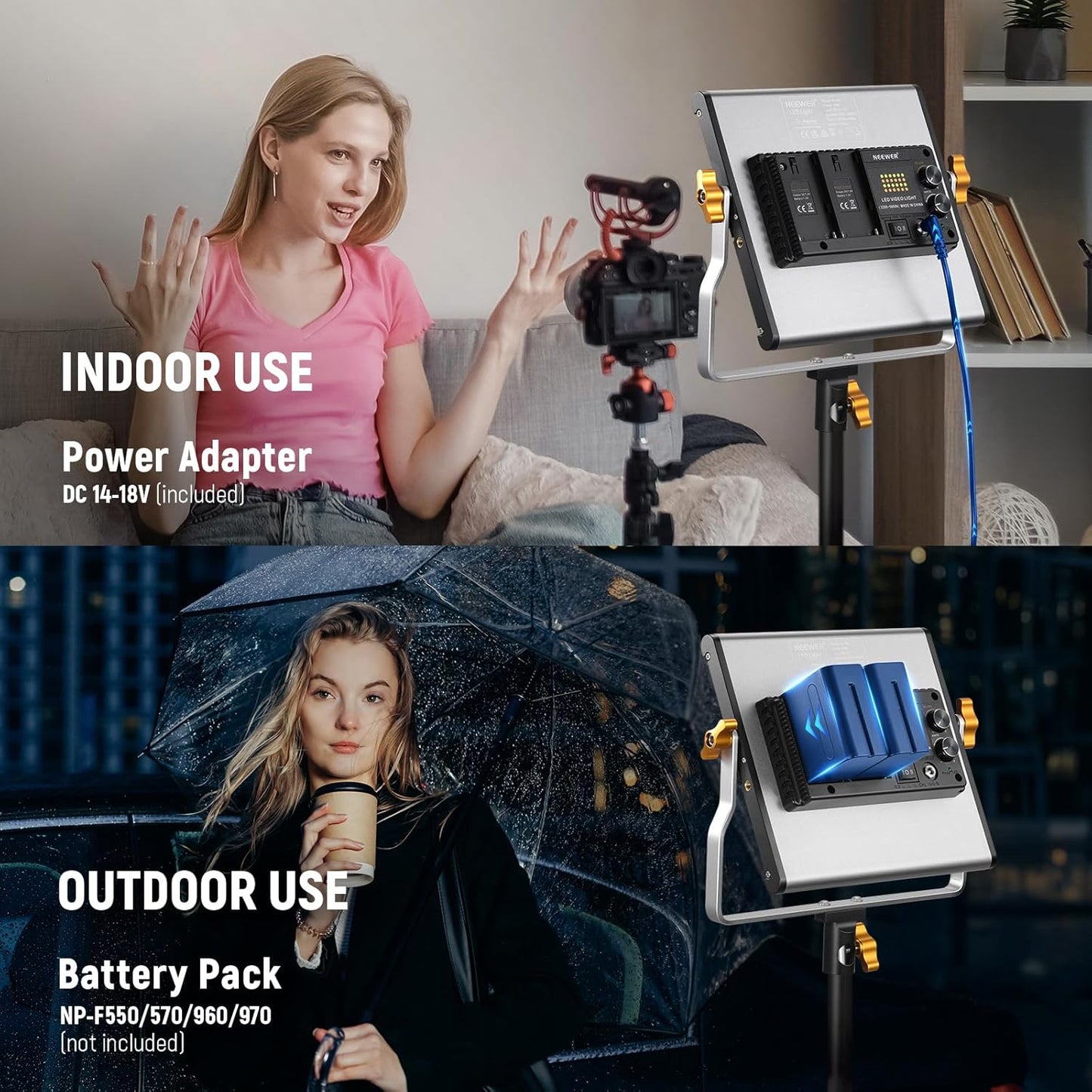 NEEWER 2 Pack Bi Color Dimmable 480 LED Video Light Kit, 28W 3200-5600K CRI96+ LED Panel with U Bracket 75" Tripod Stand Cleaning Cloth Bag, YouTube Recording Studio Photography Streaming Key Lighting