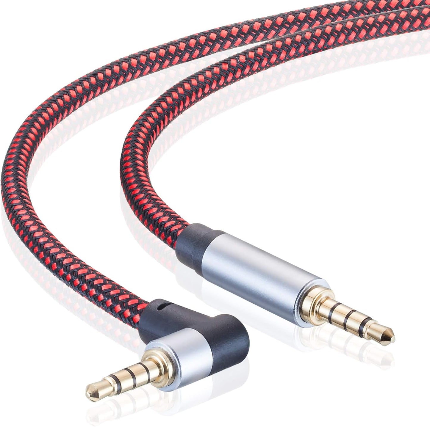 Male to Male Audio Cable 1Ft,90 Degree TRRS 3.5mm 4 Pole Nylon Braided Stereo Aux Cable/Auxiliary Cable/Aux Cord for Headphones, PS4,Phone, Tablets, Headset, PC, Laptop and More (1Ft)