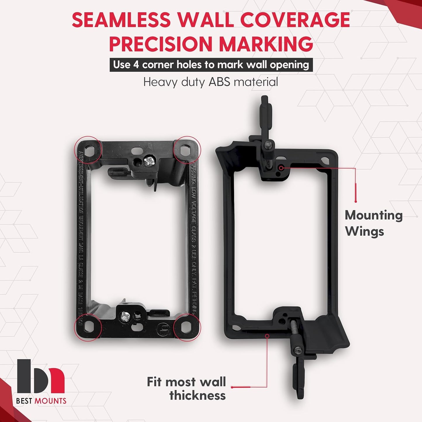 BestMounts - 1 Pack In Wall Cable Management 1-Gang Screw Less Low Voltage Cable Plate with Mounting Bracket ETL Listed (Outer Nose)