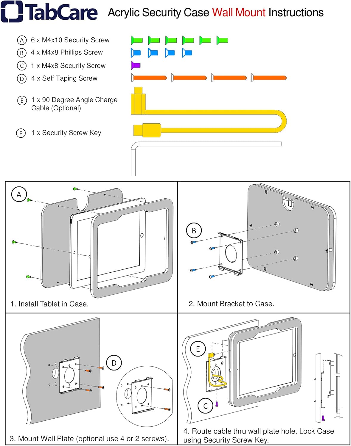 TABcare Anti-Theft Acrylic VESA Enclosure for Apple iPad Pro 10.5" with Free Wall Mount Kit & 90-Degree Angle Charge Cable (iPad Pro 10.5", Clear)