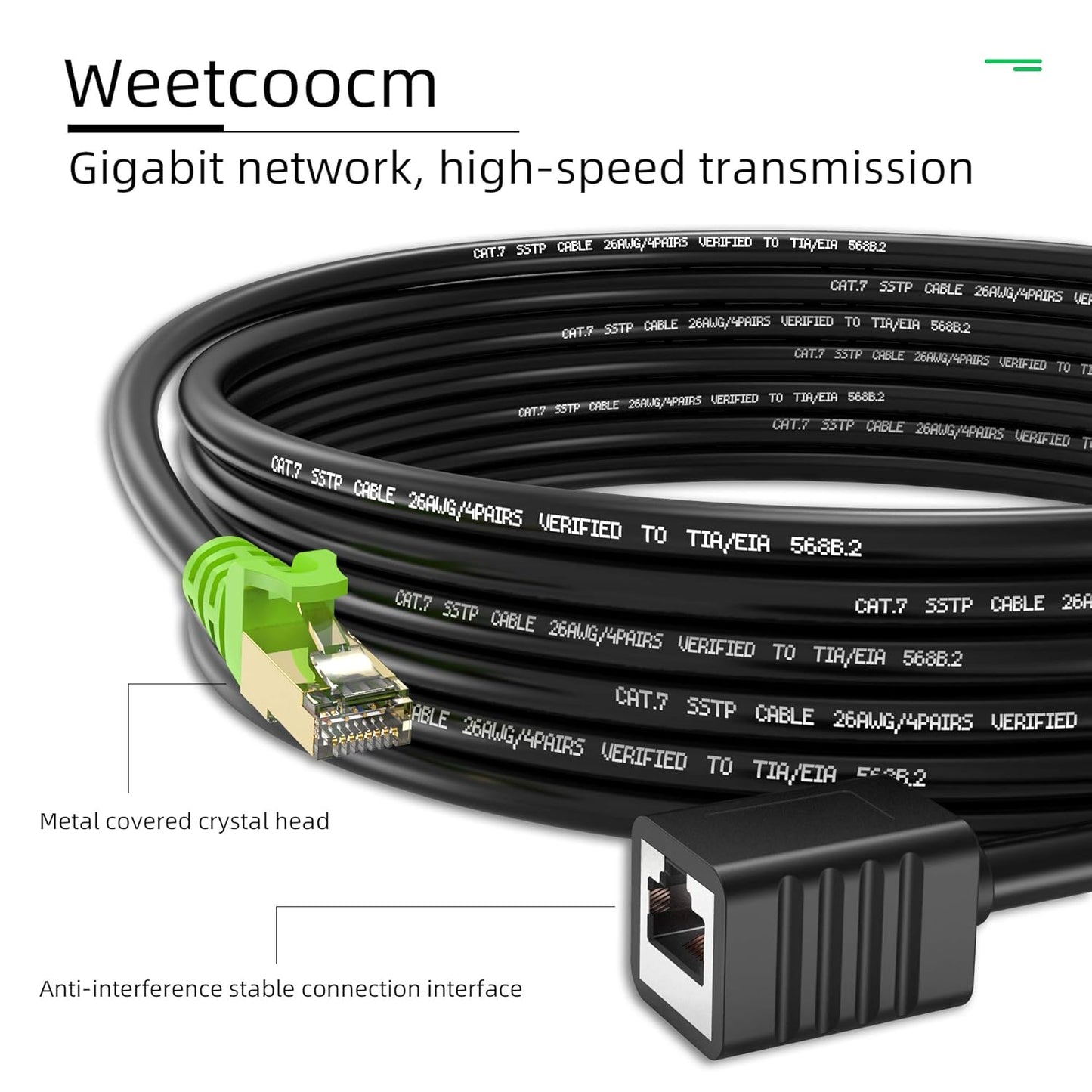 Ethernet Extension Cable 65ft, Network Cat6a Extension Patch Cable RJ45 Cords Shielded Male to Female Connector (65FT)