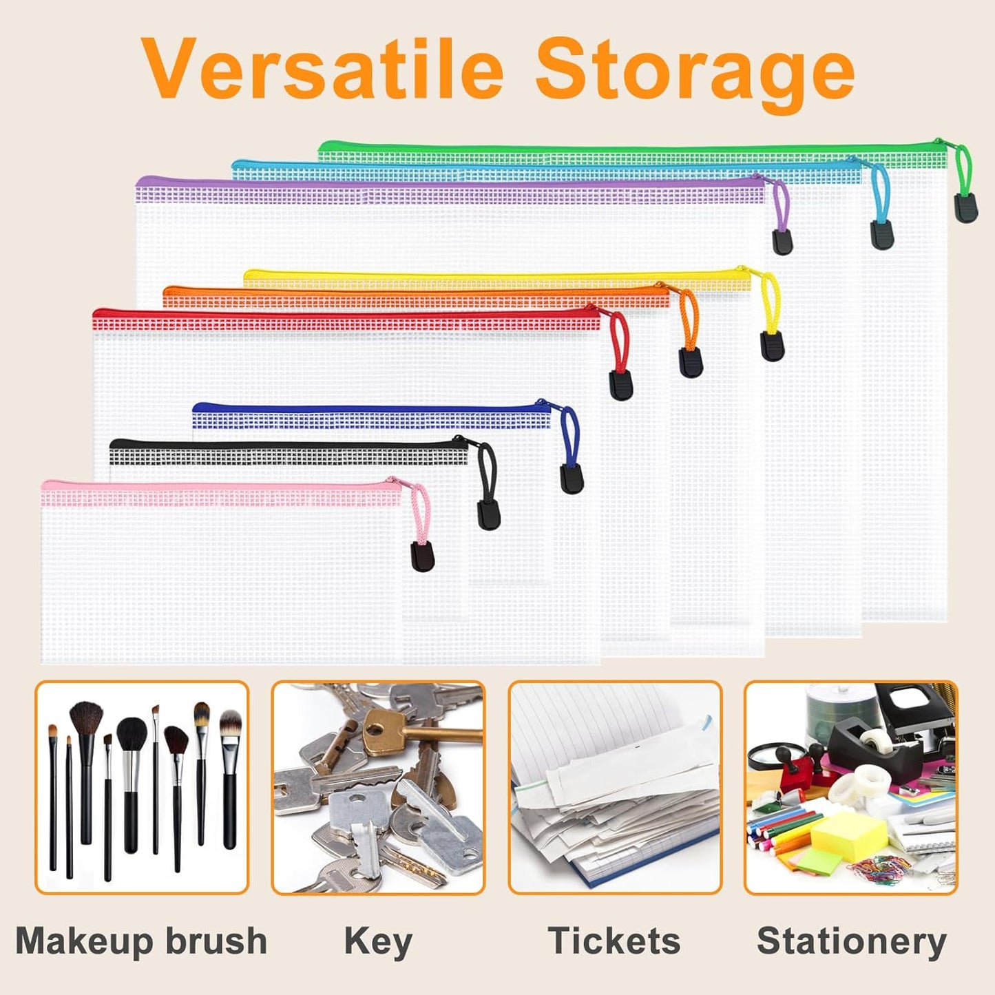 24pcs Mesh Zipper Pouch File Bags, Large Puzzle Storage Bags, A3 17x12 Inch Reusable Classroom Pouches for Organizing, 8 Colors