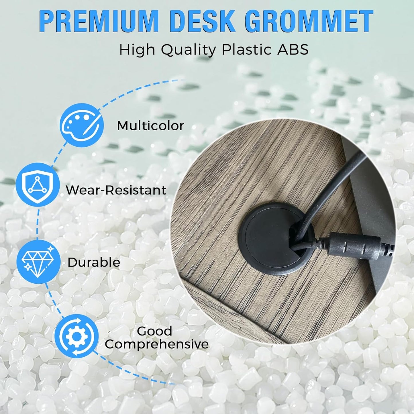 Desk Grommet 2-3/8" (60 mm), Desk Cord Hole Cover, Cable Grommet ABS Plastic, Desk Hole Grommet for Office and Home Table Cable, Detachable Adjustable Cable Cord Organizer (White 2 Pcs)