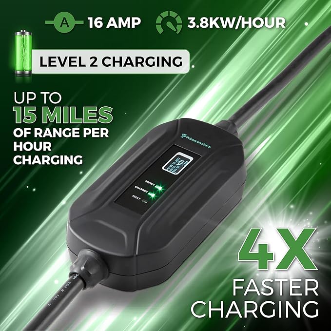 PRIMECOM Level 2 Electric Vehicle (EV) Charger (220V / 240Volt, 16Amp) Portable EVSE Smart Electric Car Charger, 30', 40', and 50 Feet Lengths (NEMA L14-30P, 40 Feet)