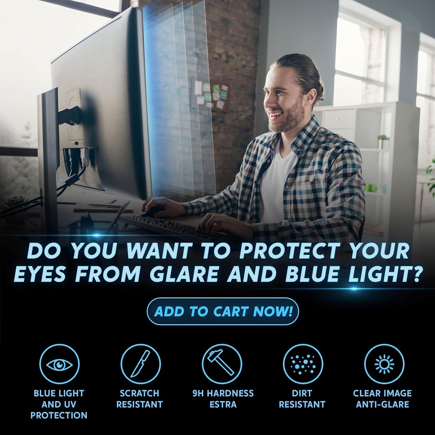 Akamai Office Products 23.8 inch Monitor Anti Glare Screen – Anti-Glare, Anti-Scratch, Blocks 96% UV Blue Light Protection – Matte Gloss Finish (23.8" Widescreen (16:9), Anti-Glare)
