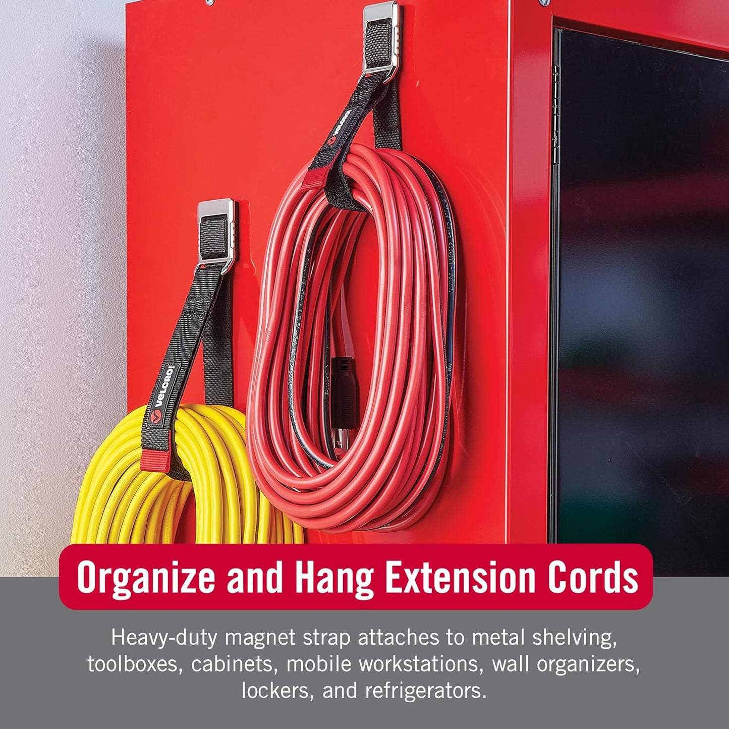 VELCRO Brand Magnetic Straps – Reusable Cord, Hose & Tool Organizer for Metal Surfaces, Stocking Stuffers for Men - EASY HANG Garage, Workshop, RV Storage - Medium 16in x 1in
