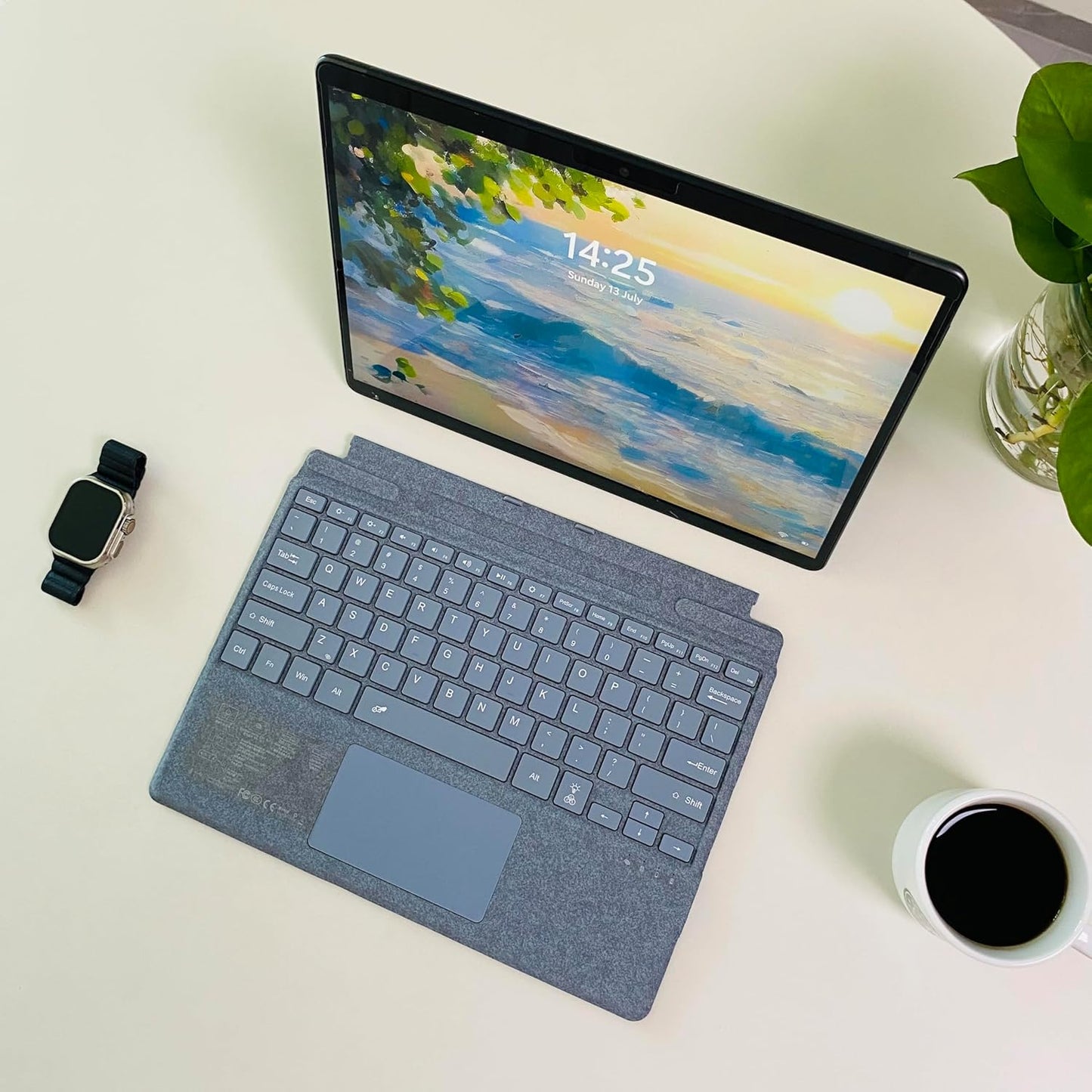 Keyboard for Microsoft Surface Pro Copilot+ (11th Edition) / Pro 11 / Pro 10 / Pro 9 / Pro 8 / Pro X, 13 inch, Detachable Type Cover with Touchpad, 7-Color Backlit & Pen Holder (Ice Blue)