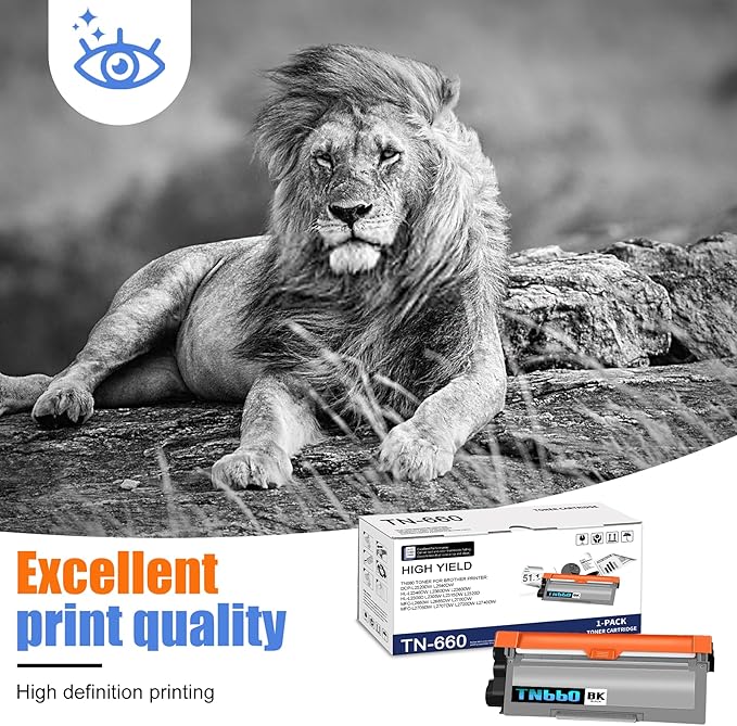 1-Pack TN660 Black Toner Cartridge, Replacement for Brother TN-660 for HL-L2300D L2305W L2315DW L2320D L2340DW L2360DW L2380DW MFC-L2680W L2700DW L2705DW L2720DW L2740DW DCP-L2520DW L2540DW Printer