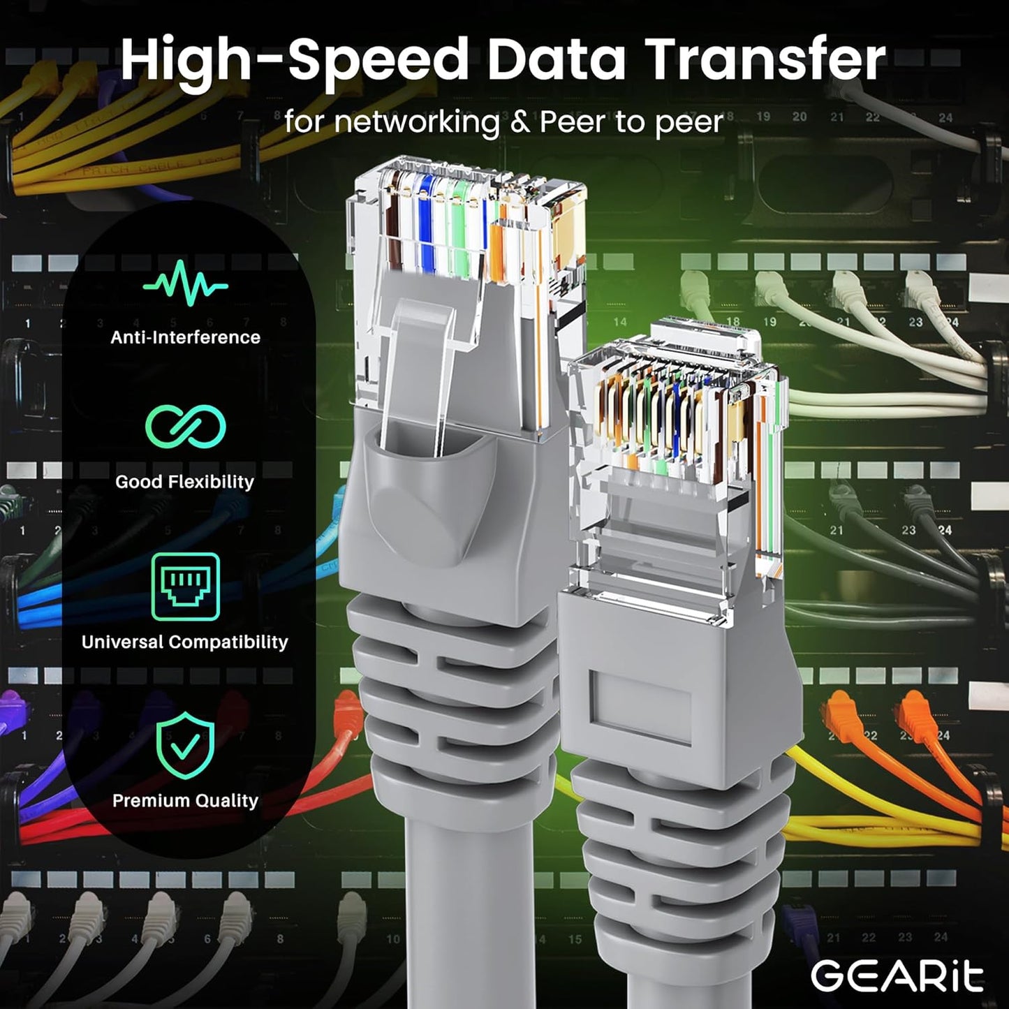 GEARit Cat 6 Ethernet Cable (5-Pack 1 Foot) Cat6 Network Patch, 10Gbps, RJ45, Snagless Cord, Gold-Plated Connectors, Internet for PC, TV, Tablet, Router, Printer, Servers, IT Data Center - Gray