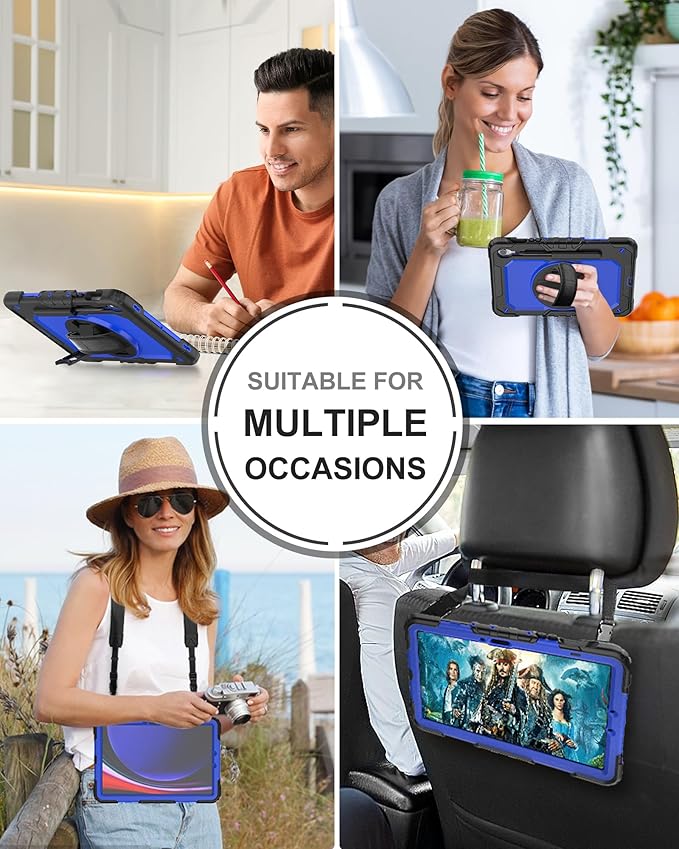 Case for Samsung Galaxy Tab S10 Lite/ S10 FE / S9 FE 10.9 Inch / S9 11'' 5G Protective with Screen Protector/Pen Holder/Hand Strap, Heavy Duty Shockproof Tablet Cover for S10 Lite, Blue