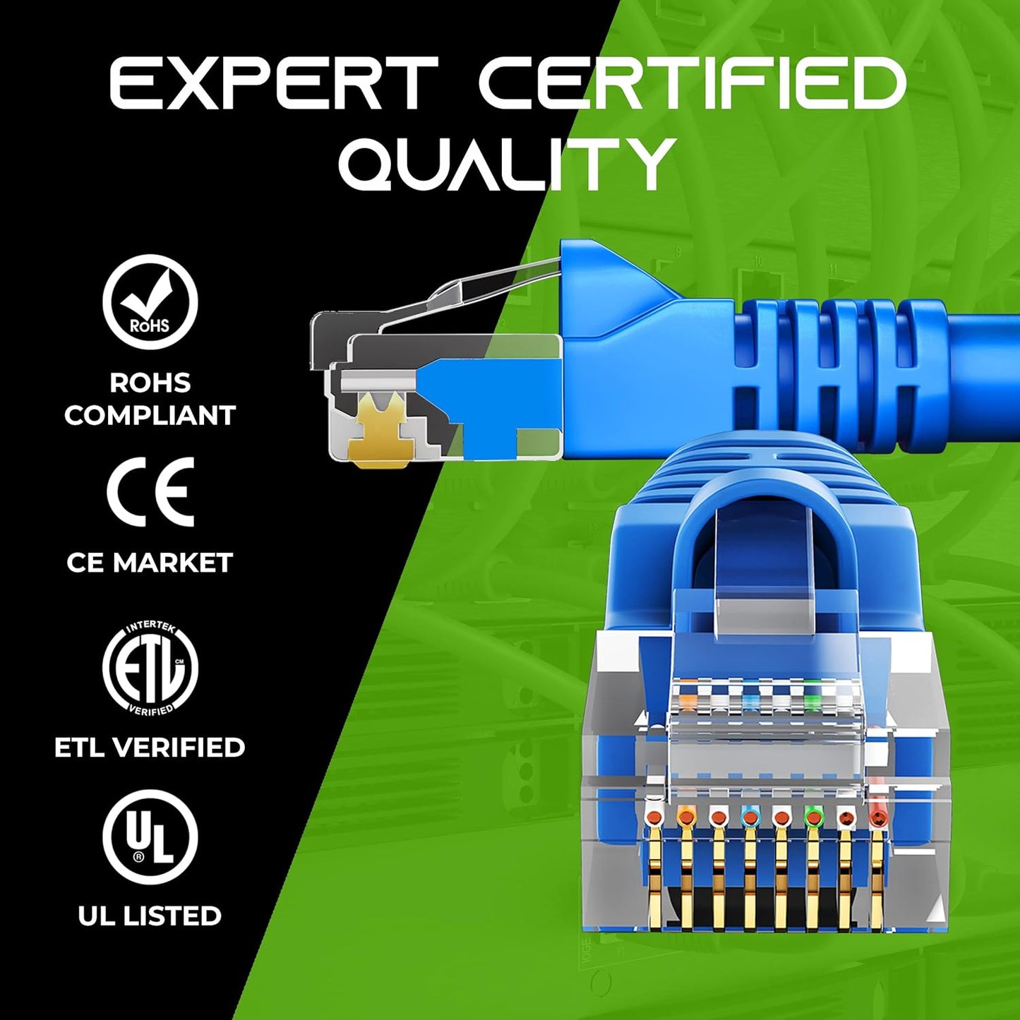 GearIT 50-Pack, Cat5e Ethernet Patch Cable 3 Feet - Snagless RJ45 Computer LAN Network Cord, Blue - Compatible with 48 Port Switch POE Rackmount 48port Gigabit