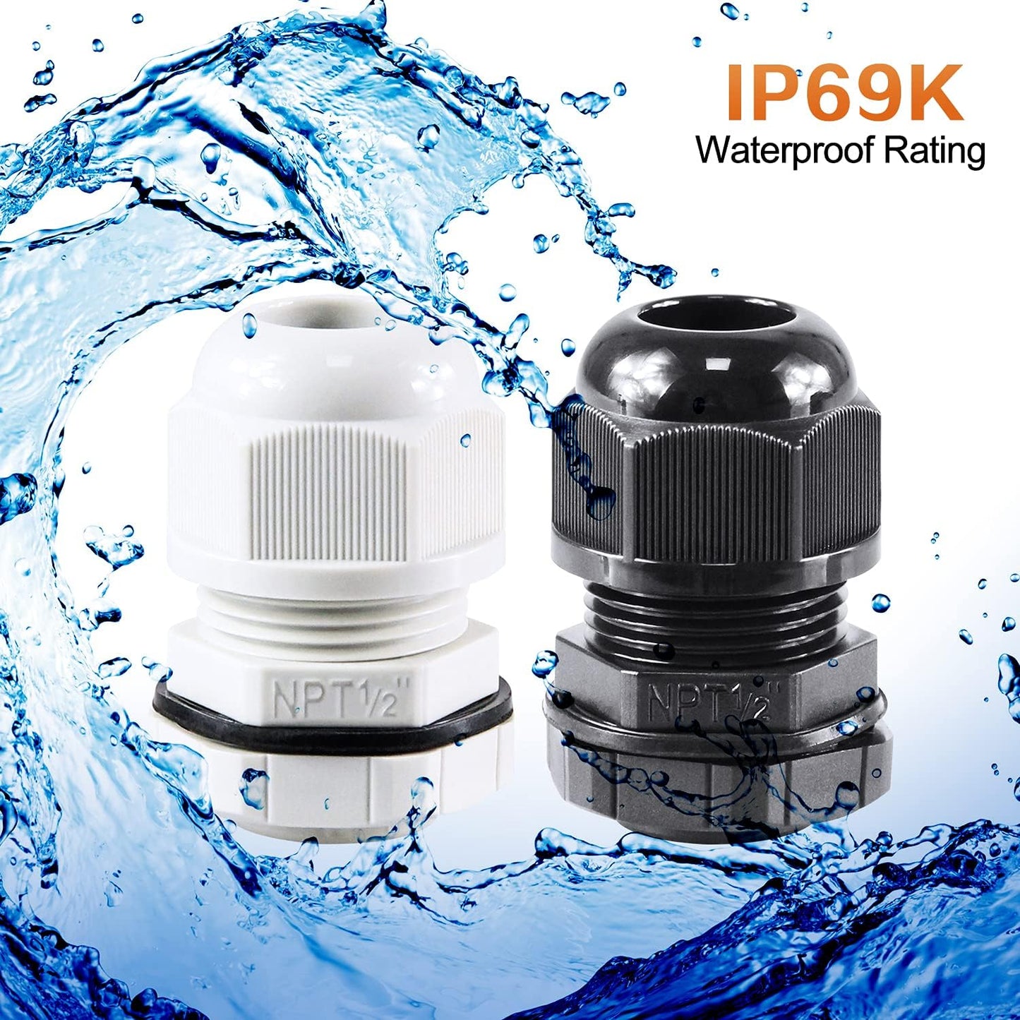 XHF 20 Pcs 1" IP68 Strain Relief Nylon Cord Grip Waterproof NPT Cable Glands Adjustable UL Listed and RoHS Compliant(Black)