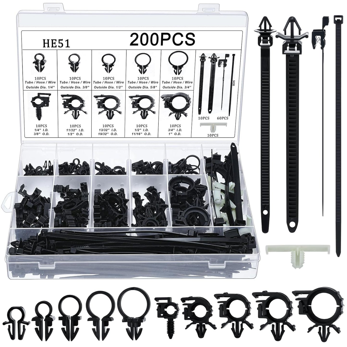 200pcs Car Wire Loom Routing Clips Push Mount Cable Tie Assortment 15 Sizes Car Harness Routing Clips Universal Wiring Harness Clip Replacement Parts for Automotive