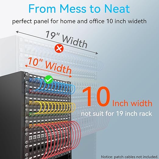 Mini Patch Panel 12 Port Cat6a with Coupler Keystone, Cat6 Network Panel 10G No Punch Down, Time-Saver Ethernet 1U Rj45 Panel, Rackmount 10 Inch Patch Panel