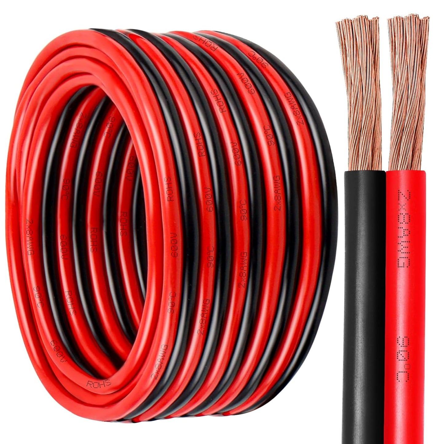 8 Gauge Wire 2 Conductors Copper Wire, 8 AWG Battery Cable Oxygen Free Copper Wire for Solar Panel, Automotive, Trailer, RV and Speaker (8 Gauge 50FT)